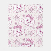 Couverture Polaire Kawaii Citrouilles, Fantômes & Fleurs (Devant)