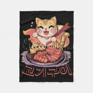 Couverture Polaire Kawaii Coréen Chat Manger Bbq Barbecue Coréen Anim