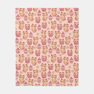 Couverture Polaire Kawaii Cute Cats and Cupcakes Motif rose