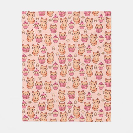 Couverture Polaire Kawaii Cute Cats and Cupcakes Motif rose (Devant)