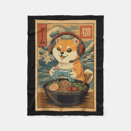 Couverture Polaire Kawaii Japanese Ramen Dog Retro Gaming Shirts For  (Devant)