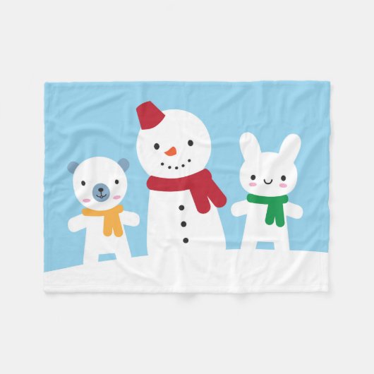 Couverture Polaire Kawaii Snow Day with Bunny & Bear (Devant (Horizontal))