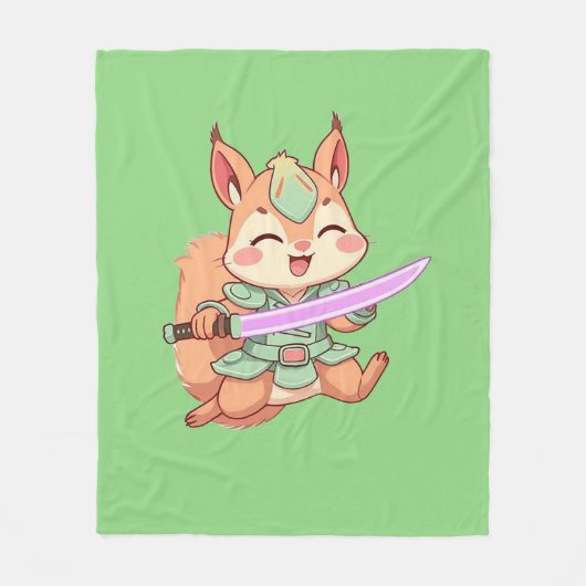 Couverture Polaire Kawaii Squirrel Samurai. (Devant)