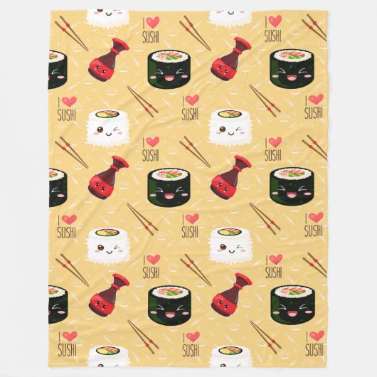 Couverture Polaire Kawaii Sushi Motif Jaune clair (Devant)
