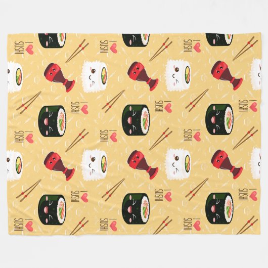 Couverture Polaire Kawaii Sushi Motif Jaune clair (Devant (Horizontal))