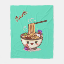 Kawaii Teal Ramen Food Bowl with Japanese Flowers
