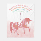 Couverture Polaire Keepsaké Baby Girl Blush Coral Birth Stat Unicorn (Devant)