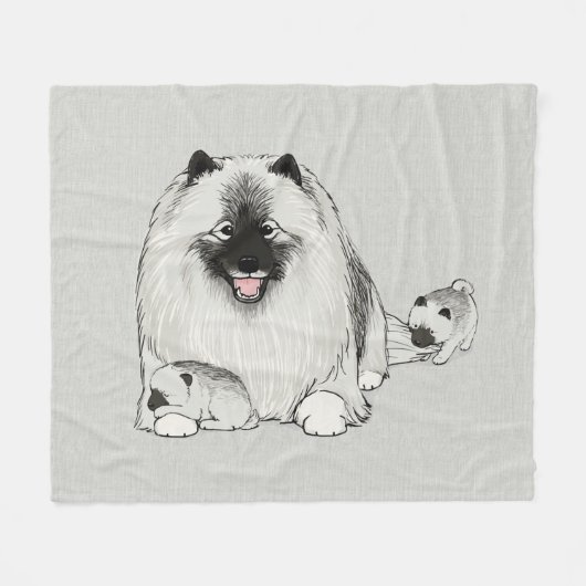 Couverture Polaire Keeshond avec des chiots | Famille de Chiens de Cu (Devant (Horizontal))