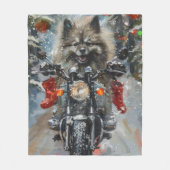 Couverture Polaire Keeshond chien équitation moto Noël (Devant)