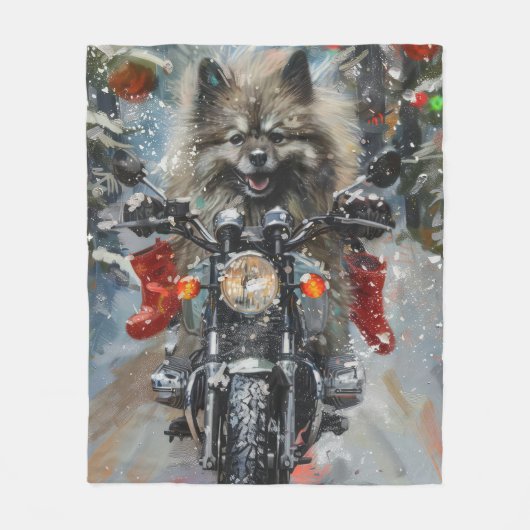 Couverture Polaire Keeshond chien équitation moto Noël (Devant)