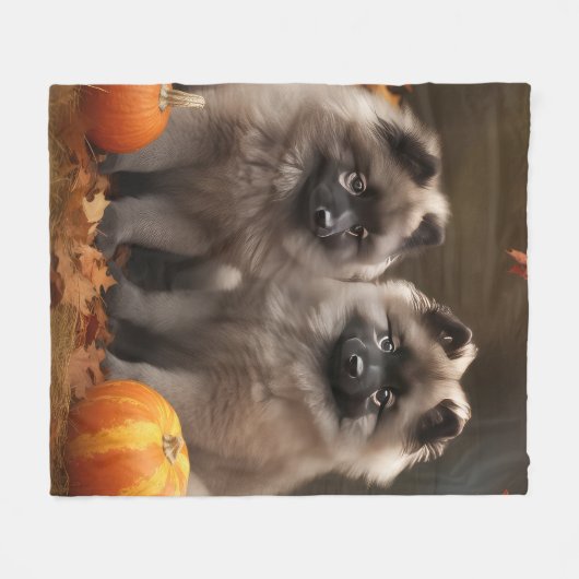 Couverture Polaire Keeshond Chiot Automne Citrouille délice (Devant (Horizontal))