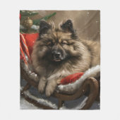 Couverture Polaire keeshond Festive de Noël de chien (Devant)