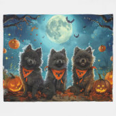 Couverture Polaire Keeshond Halloween Éffrayant (Devant (Horizontal))