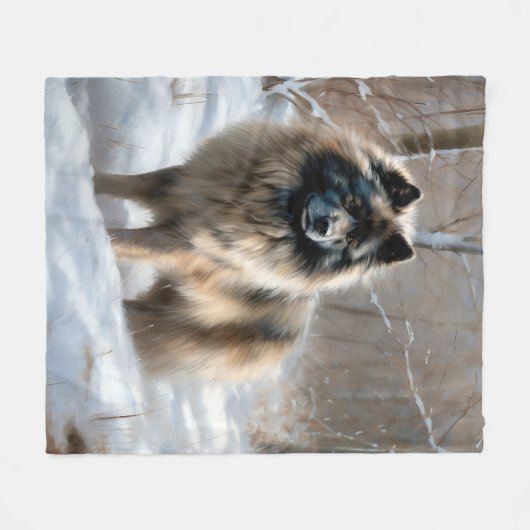 Couverture Polaire Keeshond Qu'Il Neige Noël (Devant (Horizontal))