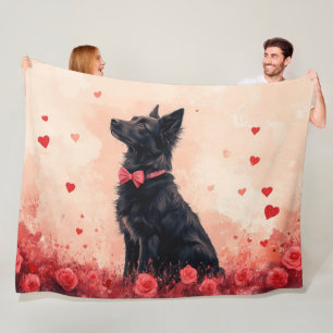 Couverture Polaire Kelpie australien avec des roses - Saint-Valentin