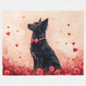 Couverture Polaire Kelpie australien avec des roses - Saint-Valentin (Devant (Horizontal))