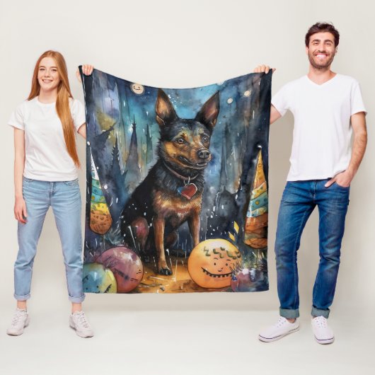 Couverture Polaire Kelpie australienne d'Halloween avec la peur Citro (En situation)
