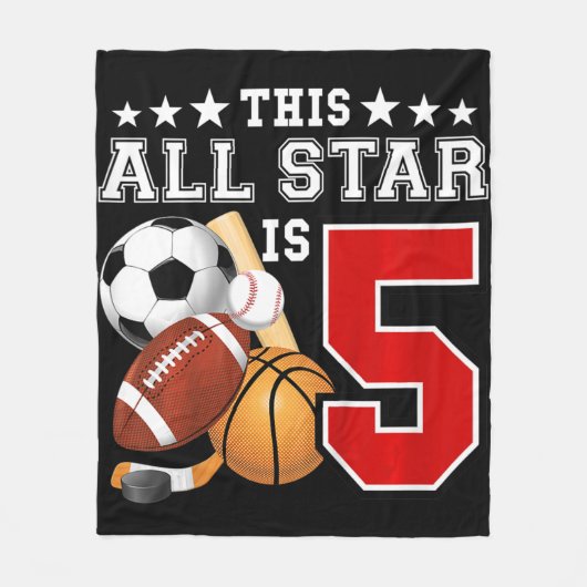 Couverture Polaire Kids 5 Year Old Sports Star Birthday Party All Spo (Devant)