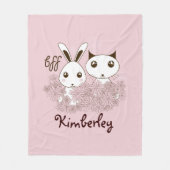Couverture Polaire Kitten et Bunny amis animaux enfants roses filles (Devant)