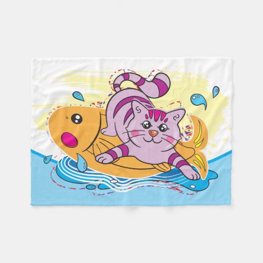 Couverture Polaire Kitten Et Poisson (Devant (Horizontal))