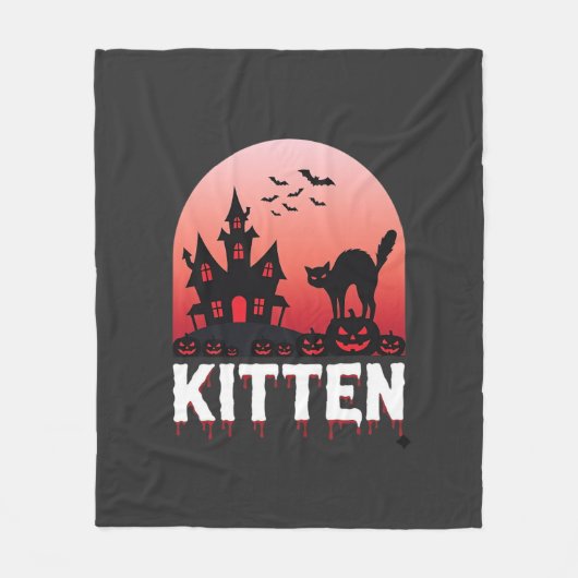 Couverture Polaire Kitty Halloween Maison Hantée Design de Chat_1 (Devant)