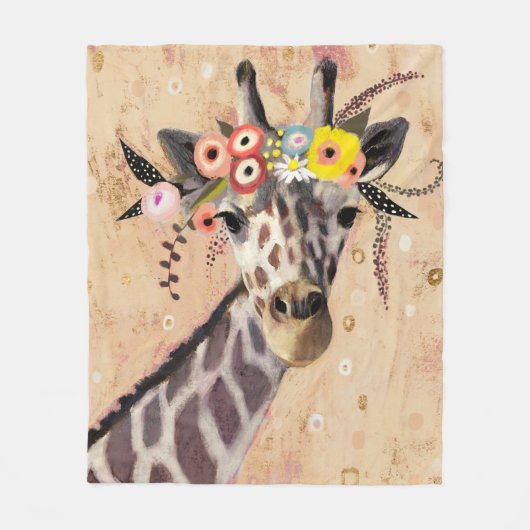 Couverture Polaire Klimt Giraffe | Couronne De Fleurs (Devant)