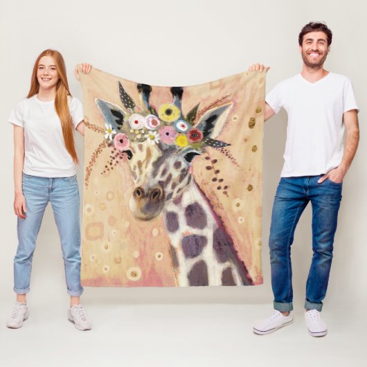 Couverture Polaire Klimt Giraffe | Orné De Fleurs (En situation)