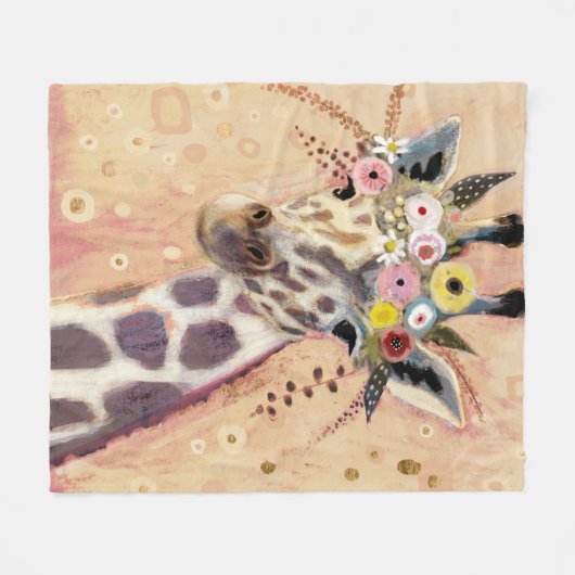 Couverture Polaire Klimt Giraffe | Orné De Fleurs (Devant (Horizontal))