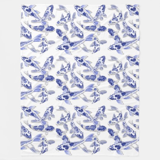Couverture Polaire Koi bleu et blanc (Devant)