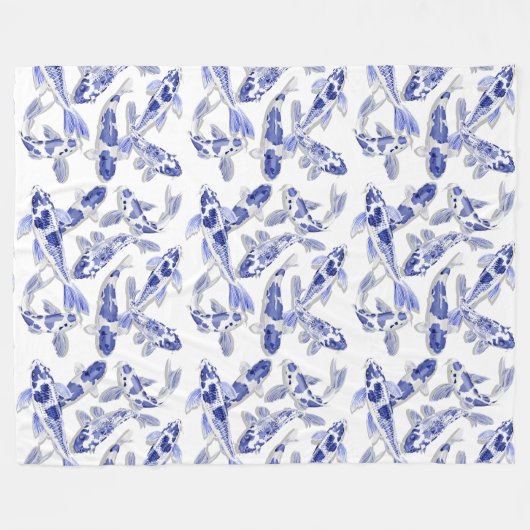 Couverture Polaire Koi bleu et blanc (Devant (Horizontal))