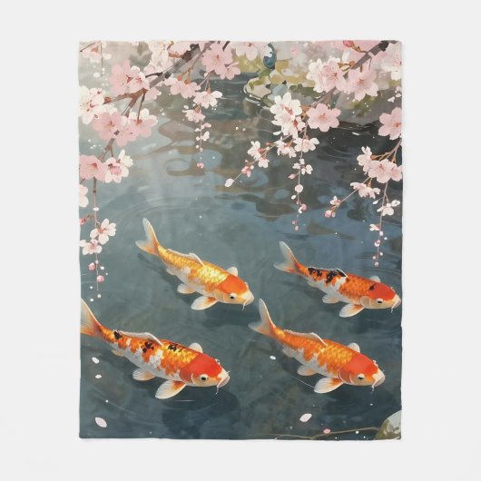Couverture Polaire Koi Pond Cherry Blossom Serenity (Devant)
