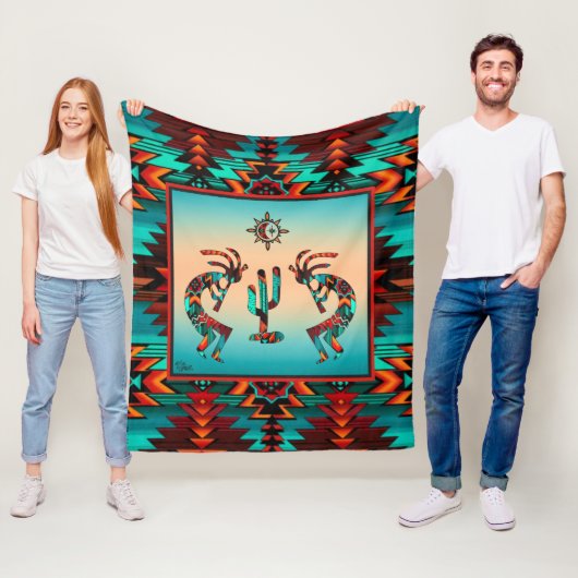 Couverture Polaire Kokopelli Et Cactus (En situation)