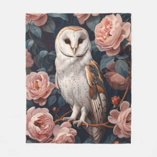 Couverture Polaire La Chouette D'Écorce Perchée Parmi Les Roses Roses