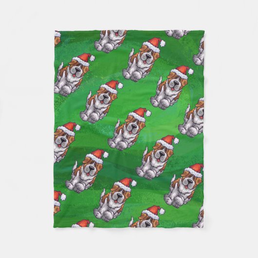 Couverture Polaire La mignonne St Bernard en Motif Casquette sur Vert (Devant)