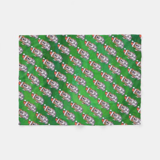 Couverture Polaire La mignonne St Bernard en Motif Casquette sur Vert (Devant (Horizontal))
