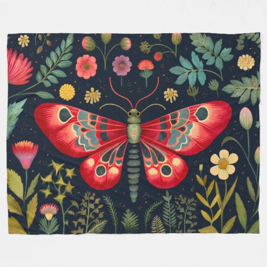 Couverture Polaire La Mousse Rouge Dans Le Jardin De Nuit (Devant (Horizontal))