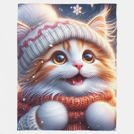 Couverture Polaire "La première chute de neige de Ginger Kitten" (Devant)