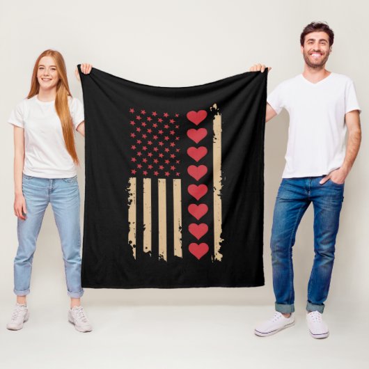 Couverture Polaire La Saint-Valentin Cœurs Drapeau américain (En situation)