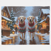 Couverture Polaire Labrador Dogs Christmas Snow Holiday (Devant (Horizontal))