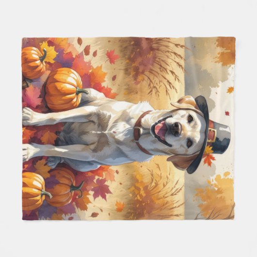 Couverture Polaire Labrador En Automne Feuille L'Art Thanksgiving (Devant (Horizontal))
