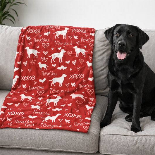 Couverture Polaire Labrador Retriever Blanket with Heart Doodles