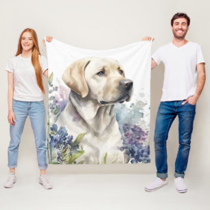 Couverture Polaire Labrador Retriever Golden et fleurs à l'aquarelle