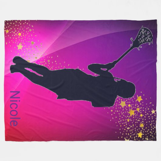 Couverture Polaire Lacrosse Gold Stars Purple Rose Fleece Blanche (Devant (Horizontal))