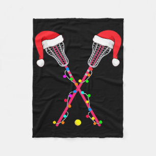 Couverture Polaire Lacrosse Santa Hat Christmas Lights Funny Sport Xm