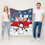 Couverture Polaire Laisser neiger<br><div class="desc">This design feobjets the nostalgia of a vintage red truck with some Arctic animals and a snowman in a wintry scene.</div>
