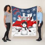 Couverture Polaire Laisser neiger<br><div class="desc">This design feobjets the nostalgia of a vintage red truck with some Arctic animals and a snowman in a wintry scene.</div>