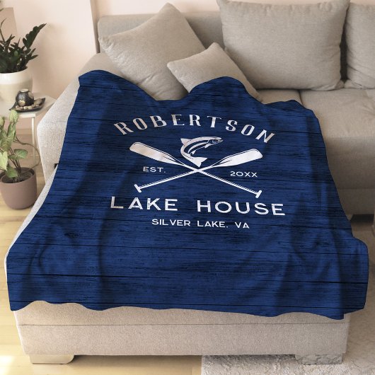 Couverture Polaire Lake House Nom de famille Rustic Blue Wood