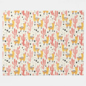 Couverture Polaire Lama heureux avec le cactus (Devant (Horizontal))