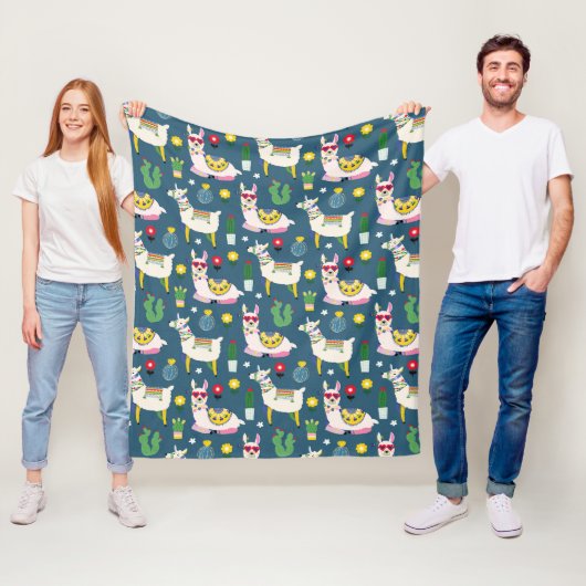 Couverture Polaire Lamas dans le motif de lunettes de soleil (En situation)