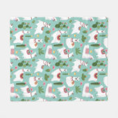 Couverture Polaire Lamas mignons sur le motif turquoise (Devant (Horizontal))